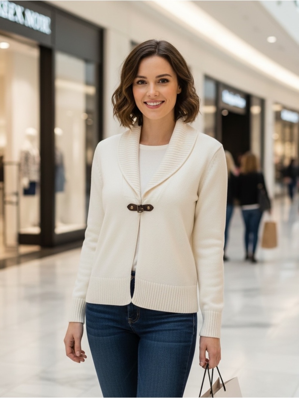 Jones New York Cream Shawl-Collar Toggle Cardigan